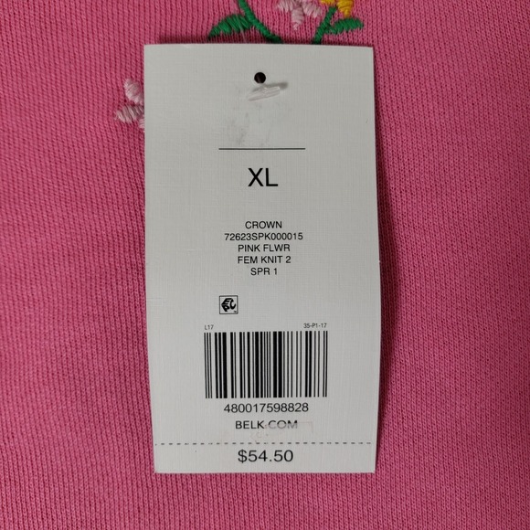 NWT Crown & Ivy Pink Floral Embroidered  Short Sleeve Knit Top Sz XL - Picture 9 of 9
